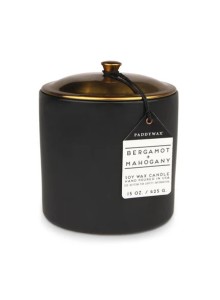 HY1503EU Hygge 3-Wick Ceramic Candle Paddywax 425g - Black - Bergamot and Mahogany